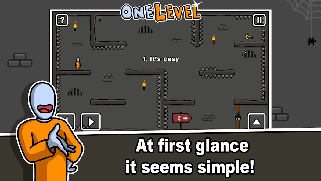 Скачать One Level: Stickman Jailbreak (Уан Левел) взлом на бесконечные деньги + мод меню screen 1