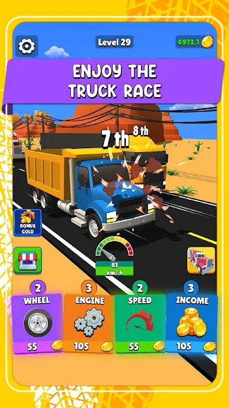 Скачать Idle Truck Racing : Cybertruck (Айдл Трак Рейсинг) взлом на бесконечные деньги + мод меню screen 1