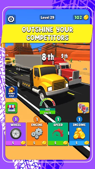 Скачать Idle Truck Racing : Cybertruck (Айдл Трак Рейсинг) взлом на бесконечные деньги + мод меню screen 5