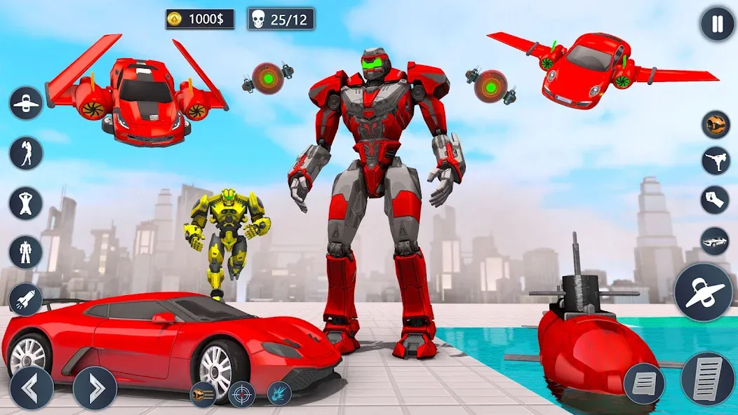 Скачать Flying Car Robot Game Car Game взлом на бесконечные деньги + мод меню screen 4