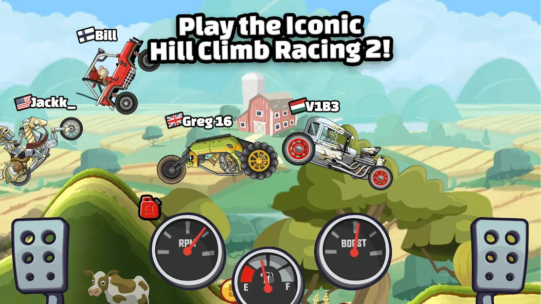 Скачать Hill Climb Racing 2 (Хилл Клаим Рейсинг 2) взлом на бесконечные деньги + мод меню screen 1