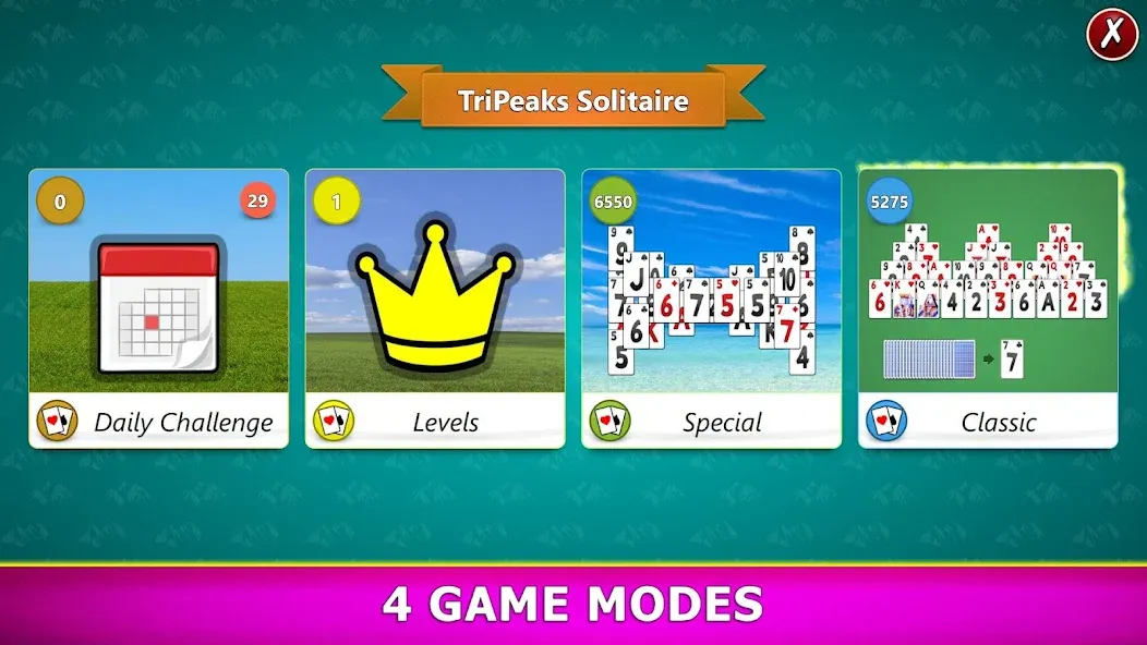 Скачать TriPeaks Solitaire Mobile взлом на бесконечные деньги + мод меню screen 2