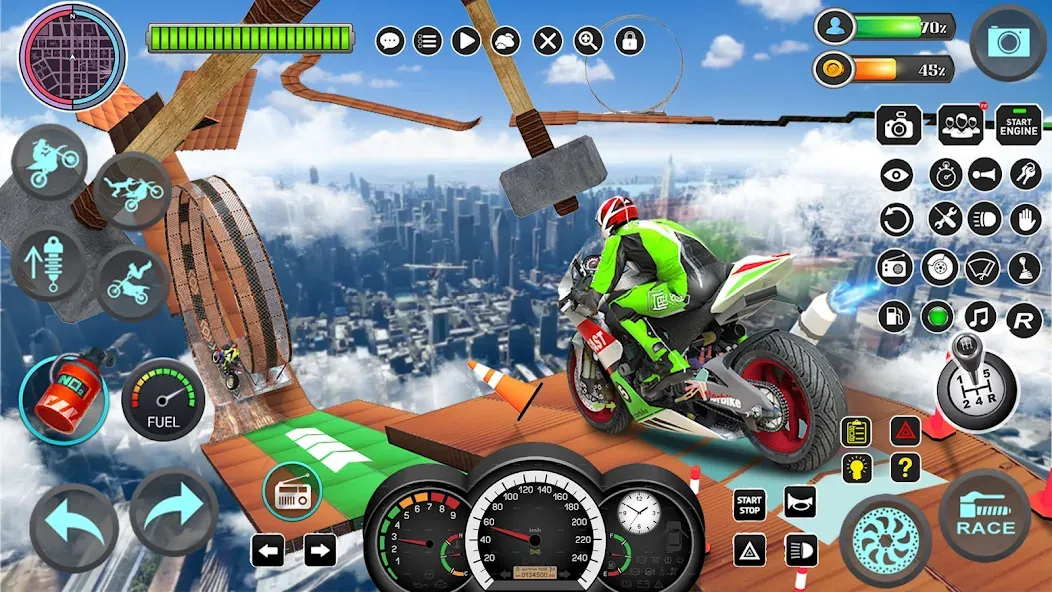 Скачать Mega Ramp Bike Stunts Games 3D взлом на бесконечные деньги + мод меню screen 2