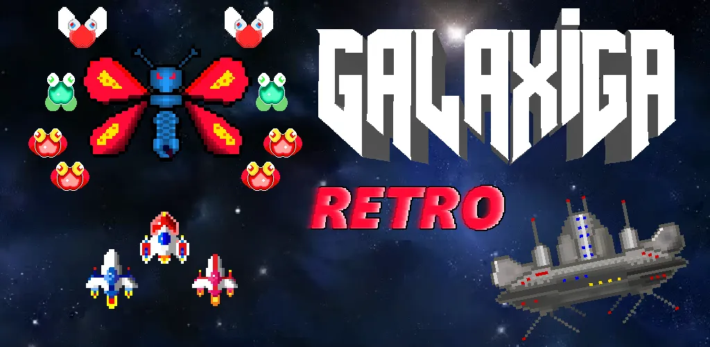 Скачать Galaxiga Retro Arcade Action (Галаксига Ретро Аркейд Экшн) взлом на бесконечные деньги + мод меню screen 1