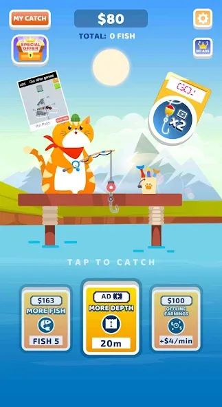 Скачать Idle Furry Fishing! взлом на бесконечные деньги + мод меню screen 1