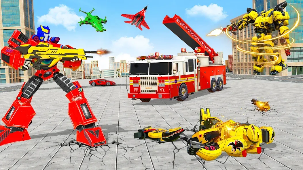 Скачать Fire Truck Robot Car Game взлом на бесконечные деньги + мод меню screen 5