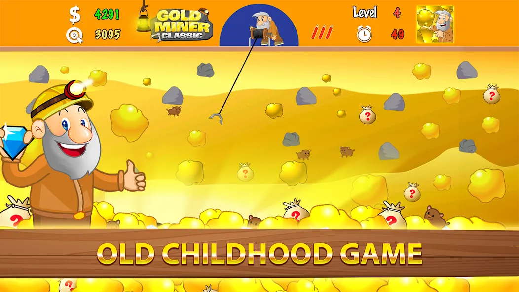 Скачать Gold Miner Classic: Gold Rush (Голд Майнер Классик) взлом на бесконечные деньги + мод меню screen 1