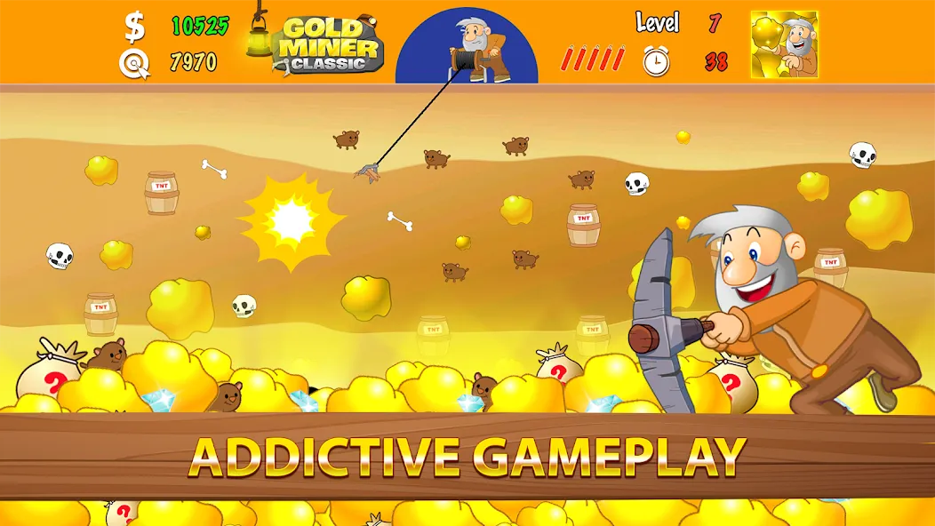 Скачать Gold Miner Classic: Gold Rush (Голд Майнер Классик) взлом на бесконечные деньги + мод меню screen 2