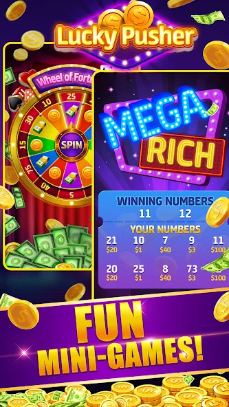 Скачать Lucky Cash Pusher Coin Games (Лаки Кэш Пушер Коин Геймс) взлом на бесконечные деньги + мод меню screen 4