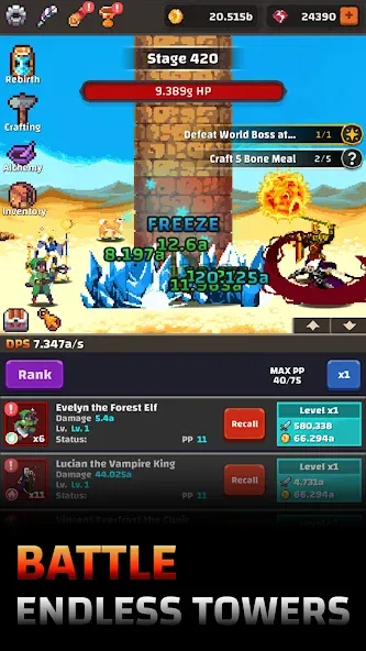 Скачать Tower Quest: Pixel Idle RPG (тауэр квест) взлом на бесконечные деньги + мод меню screen 1