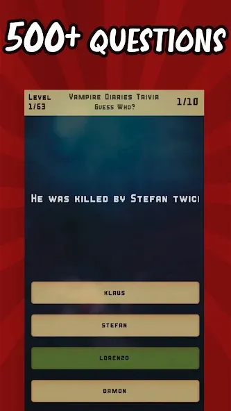 Скачать Vampire Diaries Quiz Trivia (Вампирские дневники викторина виктрия) взлом на бесконечные деньги + мод меню screen 1