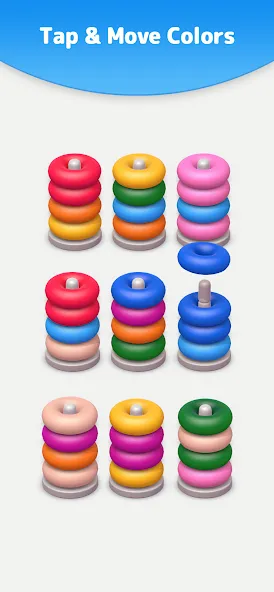 Скачать Color Sort 3D — Hoop Stack взлом на бесконечные деньги + мод меню screen 3