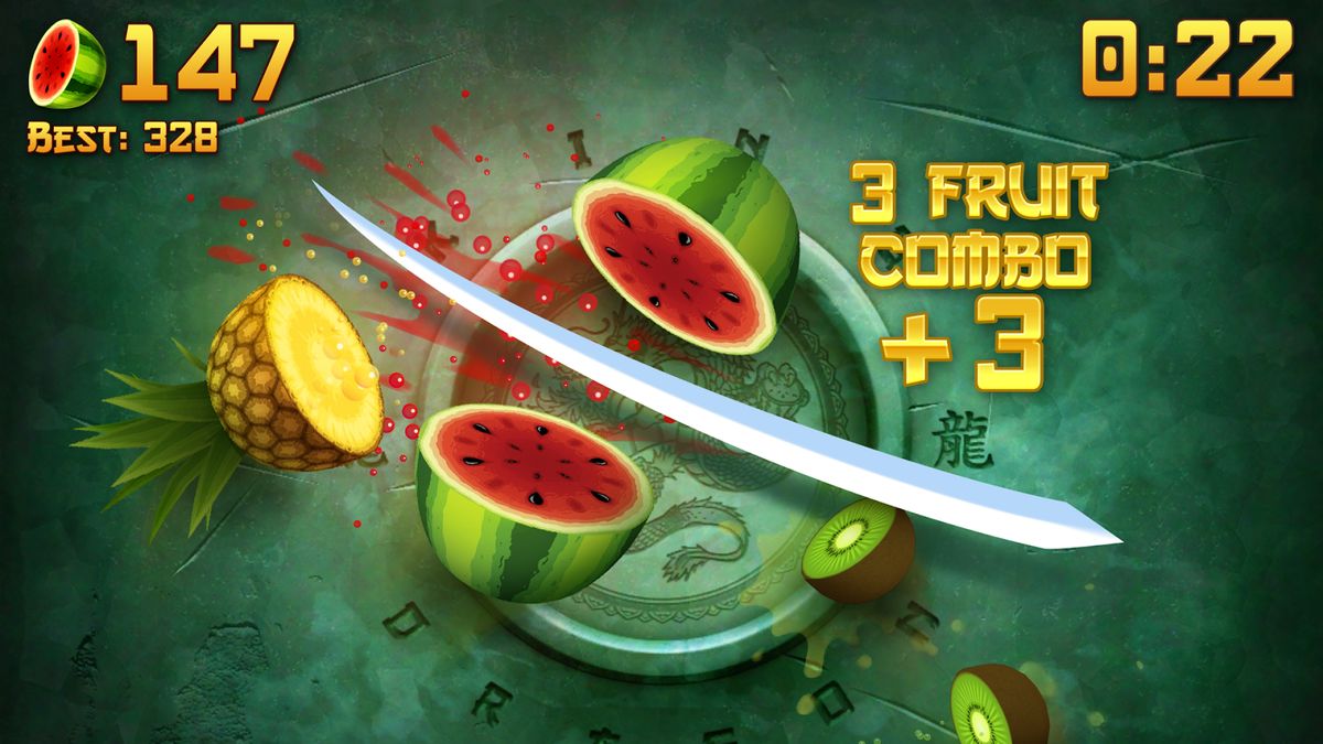 Скачать Fruit Ninja на Андроид — Мод Золотые яблоки и Карамбола screen 1